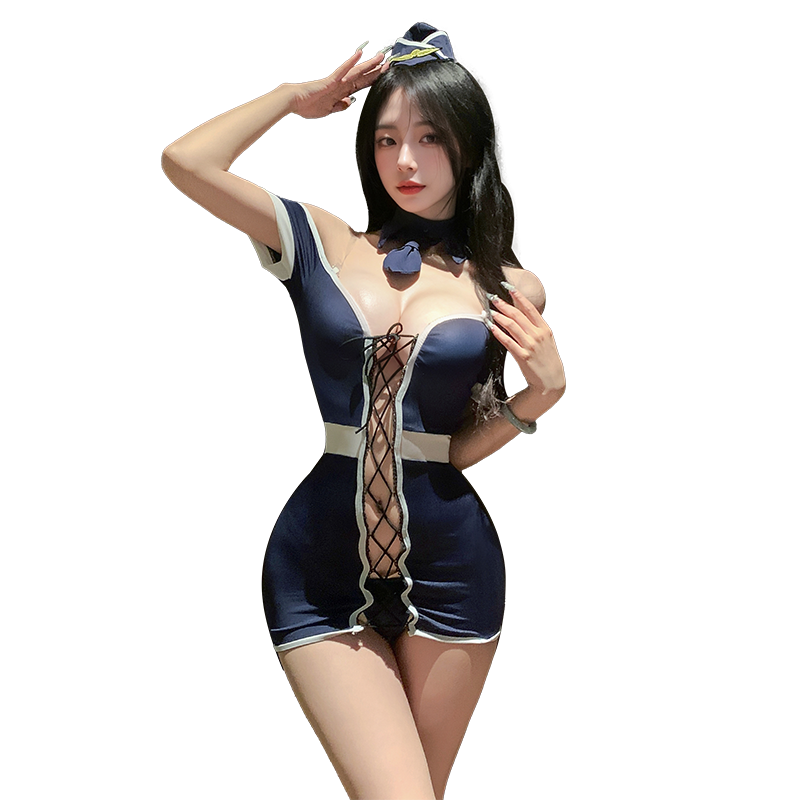 Sexy Stewardess Uniform Bodysuit - Women's Flight Attendant Cosplay Lingerie