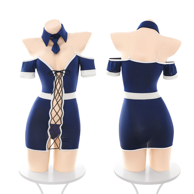 Sexy Stewardess Uniform Bodysuit - Women's Flight Attendant Cosplay Lingerie