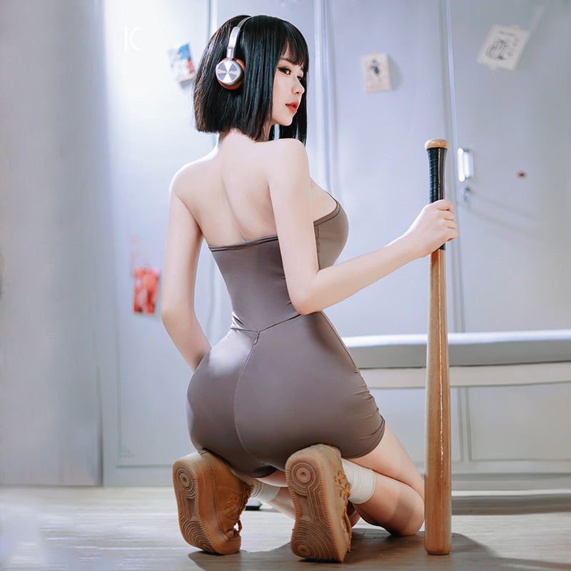 Provocative Open Crotch Clubwear Bodysuit - High Cut & Zipper Front - Sporty Open Crotch Teddy Lingerie