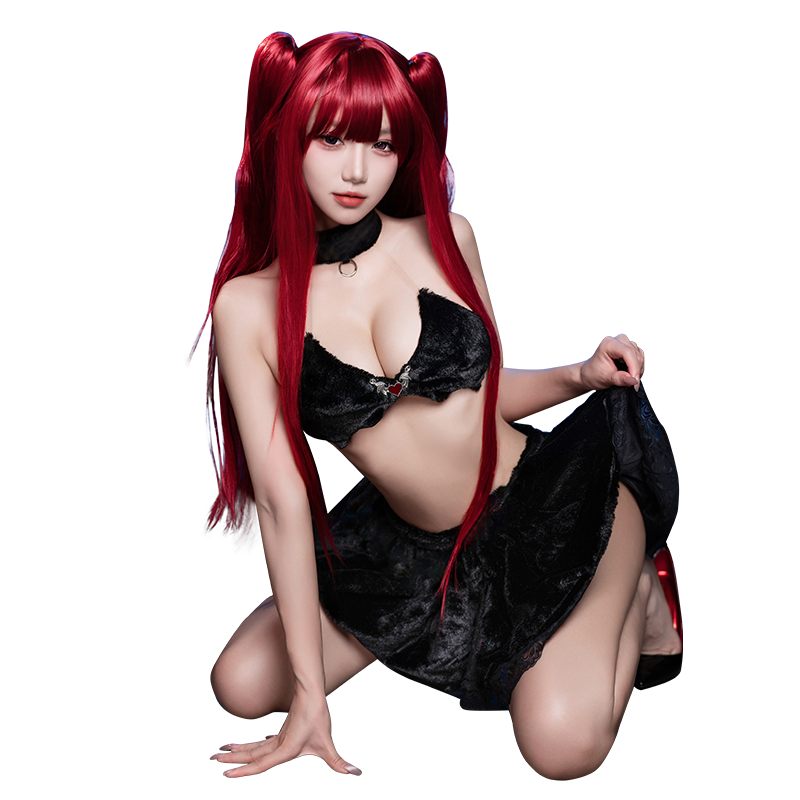 Women's Gothic Succubus Bare Back Lace Bodysuit with Ruffle Skirt - Sexy Cosplay Lingerie Hunting Outfit