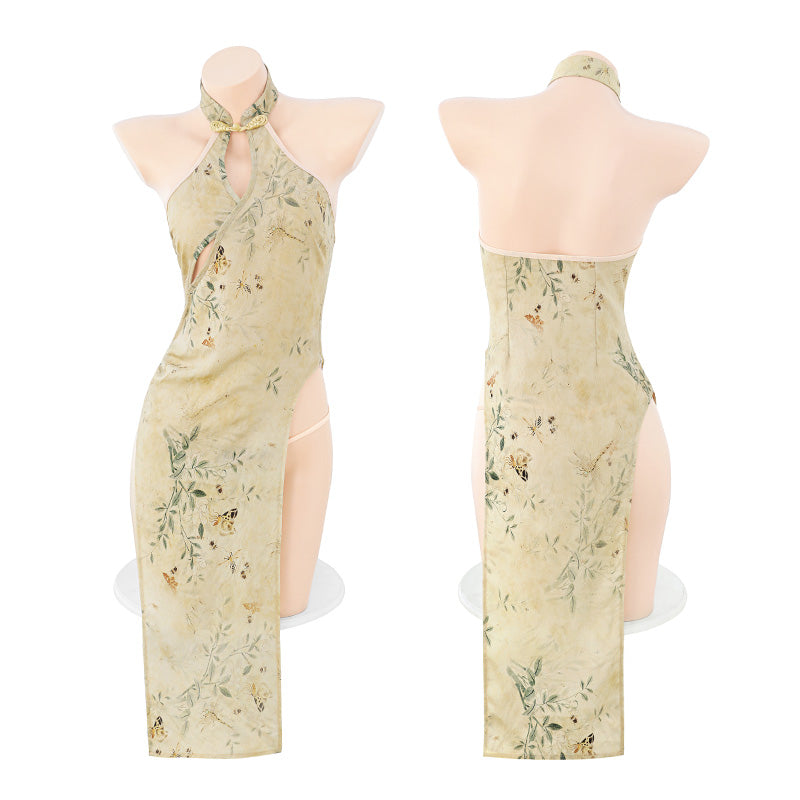 Sensual High-Slit Cheongsam - Backless & Hip-Revealing Traditional Dress, Asian Inspired Seduction