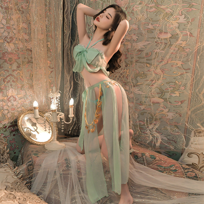 Sexy Hanfu Style Butterfly Lace-Up Two-Piece Skirt Set - Whispering Butterfly Hanfu Inspired Pieced Skirt Lingerie Set