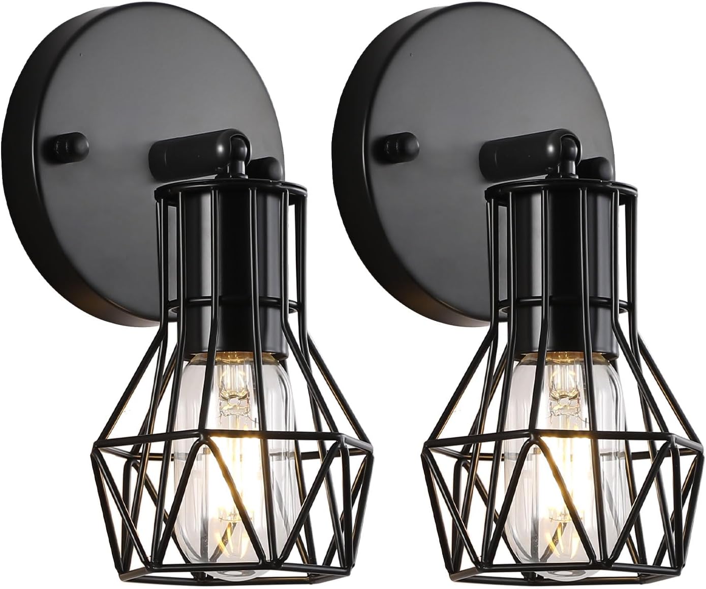 Industrial Wall Sconces Set of Two, Small Farmhouse Wire Cage Wall Lighting Sconce, Wall Lights for Living Room Bedroom Bathroom Hallway