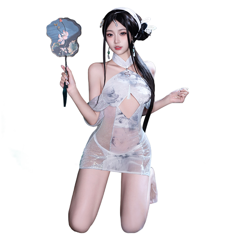 Sparkle & Sheer Illusion Mini Qipao Dress, Chic & Sexy See-Through Qipao Dress