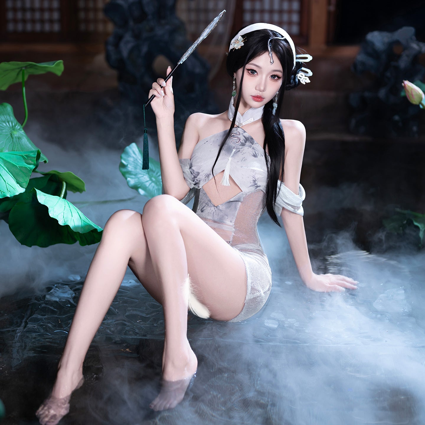 Sparkle & Sheer Illusion Mini Qipao Dress, Chic & Sexy See-Through Qipao Dress