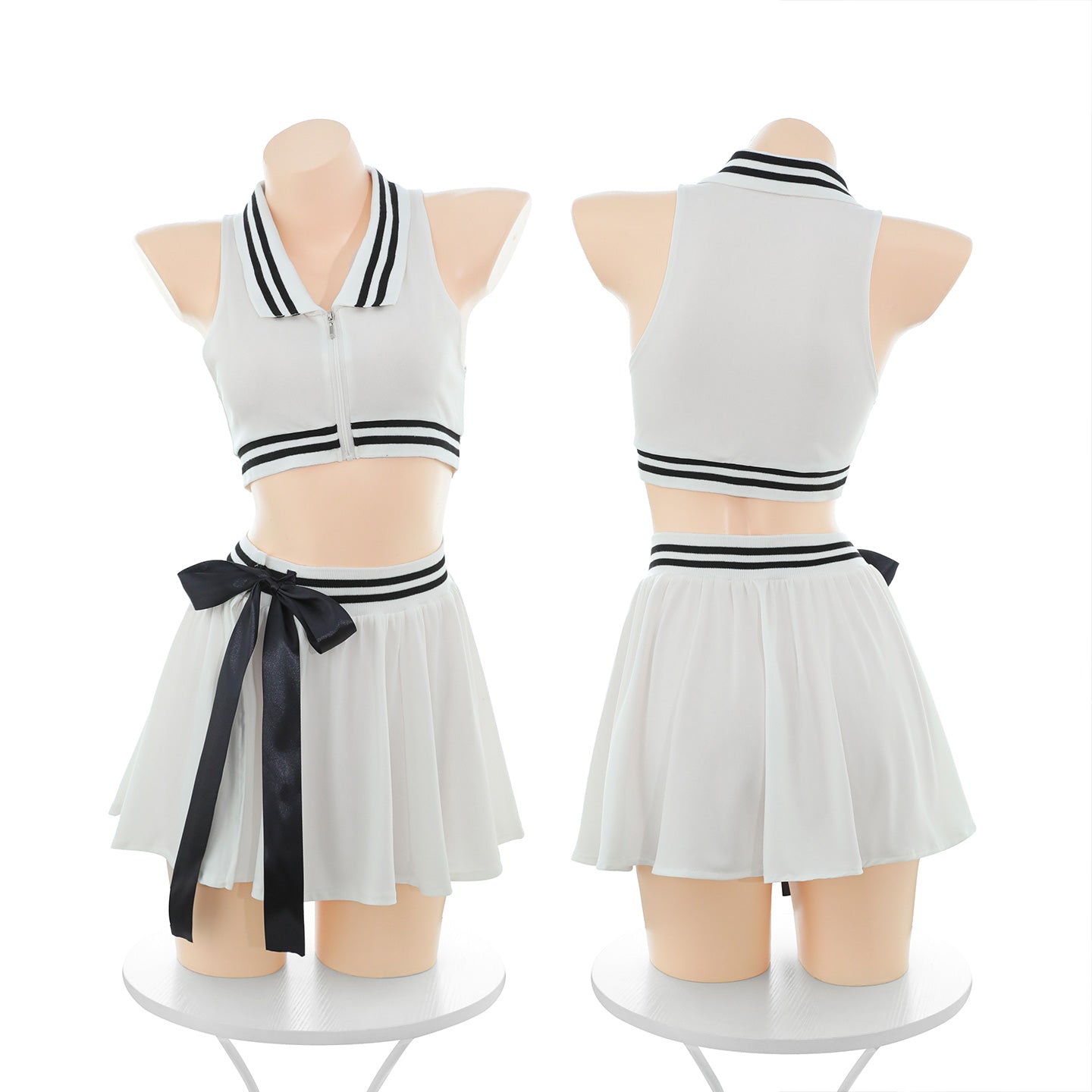 Women's Erotic Sports Two-Piece Tennis Suit | Sexy Athletic Crop Top & Pleated Skirt Set | Goddess Style