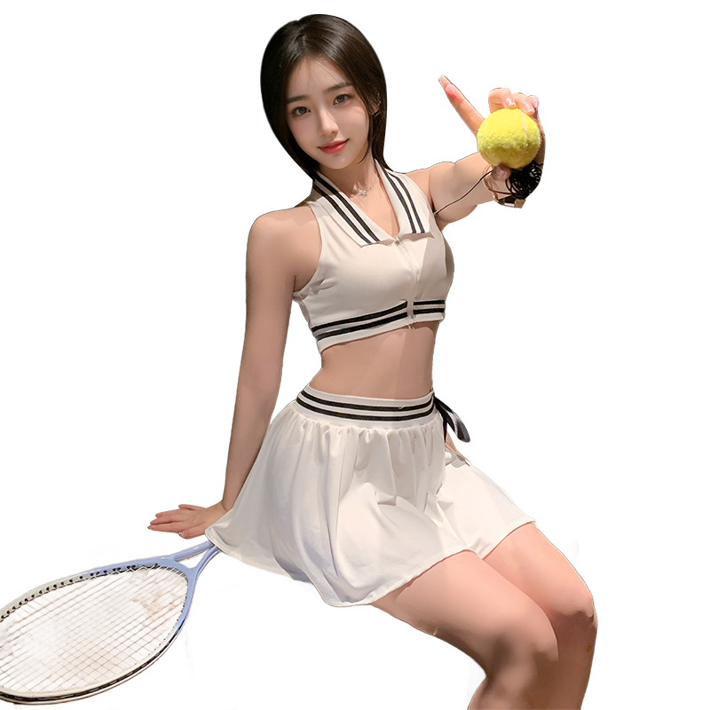 Women's Erotic Sports Two-Piece Tennis Suit | Sexy Athletic Crop Top & Pleated Skirt Set | Goddess Style