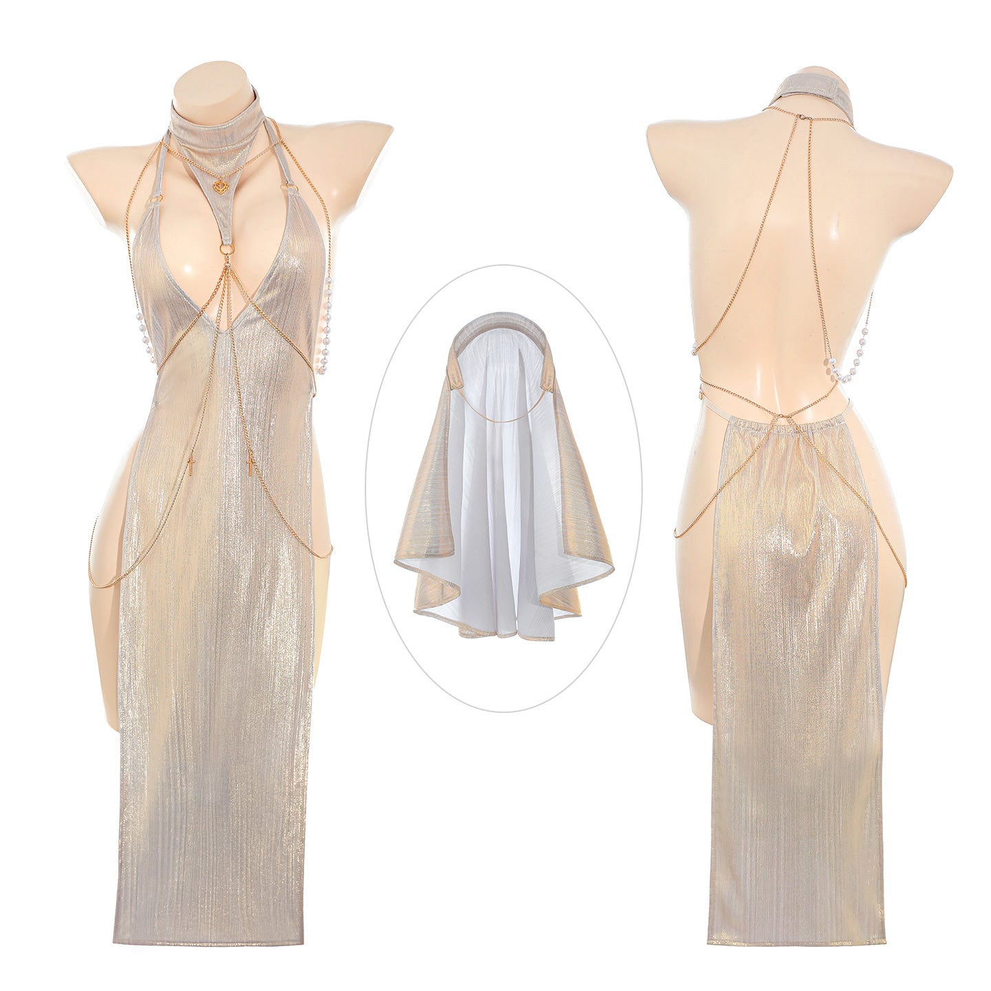 Gilded Fantasy Nun Lingerie Costume for Women - Elegant & Erotic Roleplay Outfit