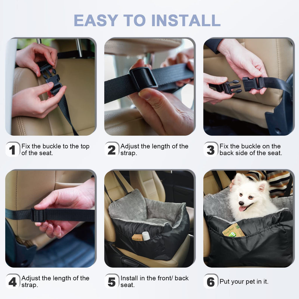 DogBaby Dog Car Seat for Small Dogs, Detachable and Washable Pet Car Seat, Small Dog Car Seat with Storage Pockets and Adjustable Clip-On Leash