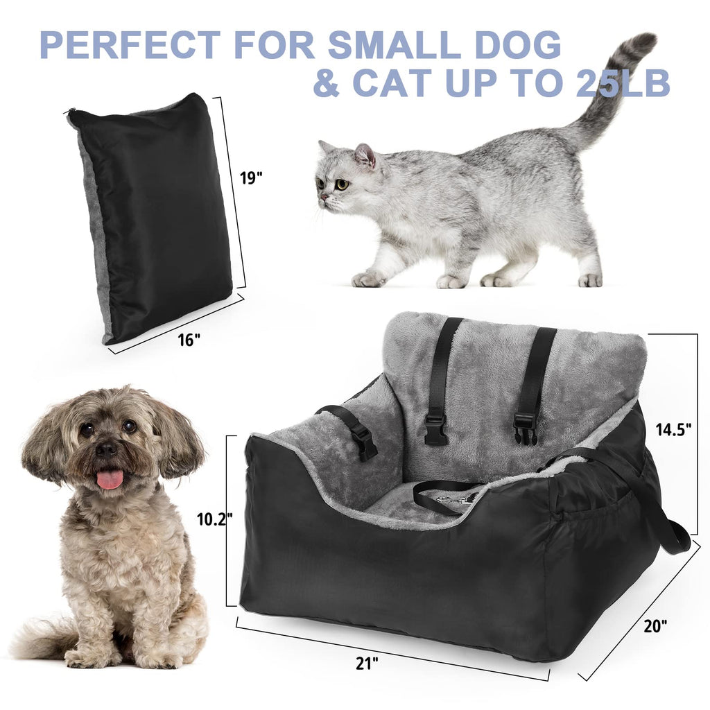 DogBaby Dog Car Seat for Small Dogs, Detachable and Washable Pet Car Seat, Small Dog Car Seat with Storage Pockets and Adjustable Clip-On Leash