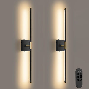 Wall Sconces Set of 2 Battery Operated, Wireless USB Rechargeable Wall Lights with Remote Control, 360° Rotation, 8000mAh LED Dimmable Picture Lamp (30in Black)
