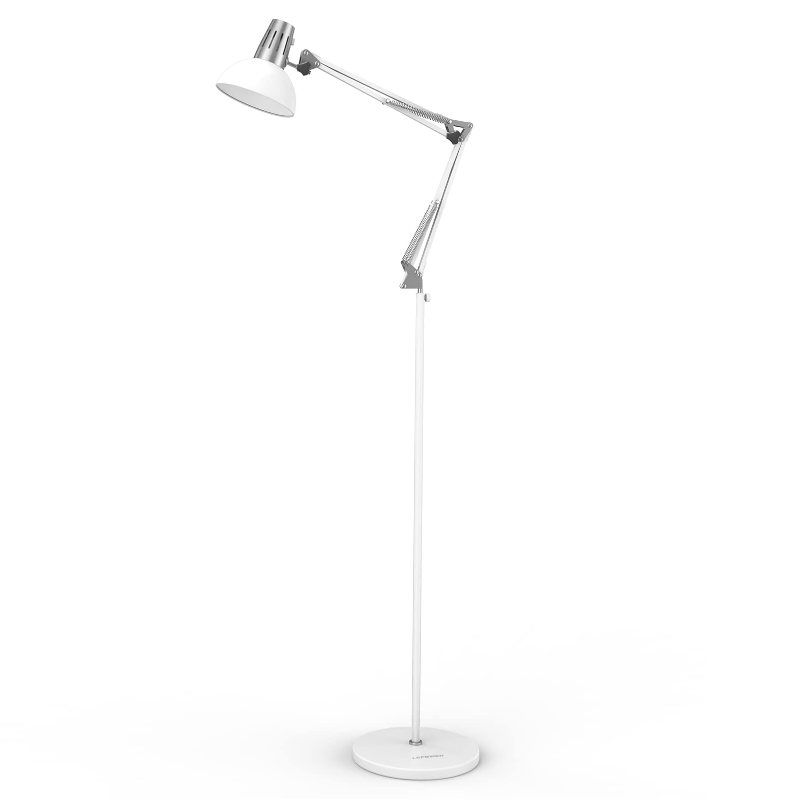LEPOWER Floor Lamp, Metal Adjustable Reading Swing Arm Standing Lamp with Heavy Metal Base, Eye-Caring Reading/Pole Lamp with On/Off Switch for Living Room, Bedroom, Office Sand Black