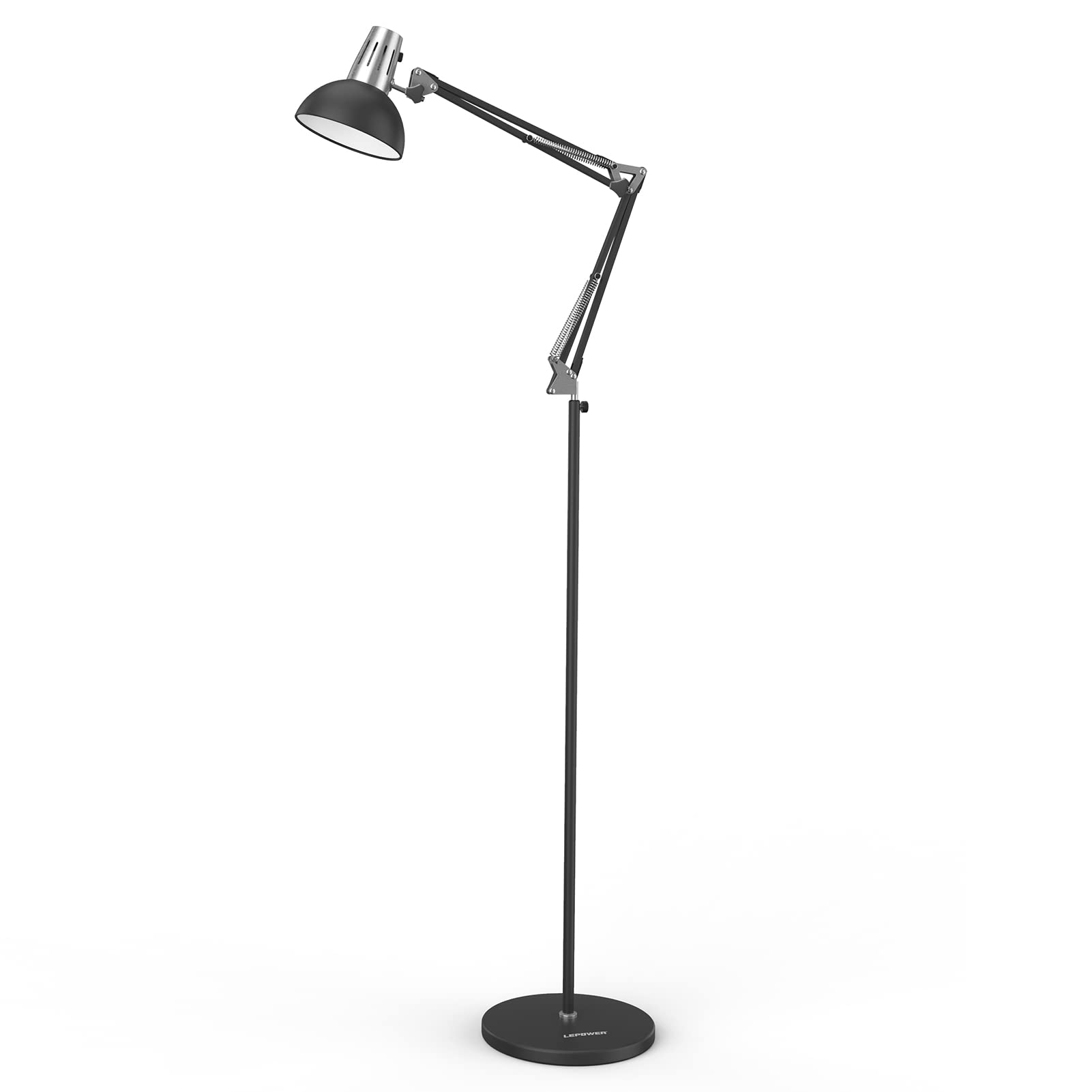 LEPOWER Floor Lamp, Metal Adjustable Reading Swing Arm Standing Lamp with Heavy Metal Base, Eye-Caring Reading/Pole Lamp with On/Off Switch for Living Room, Bedroom, Office Sand Black