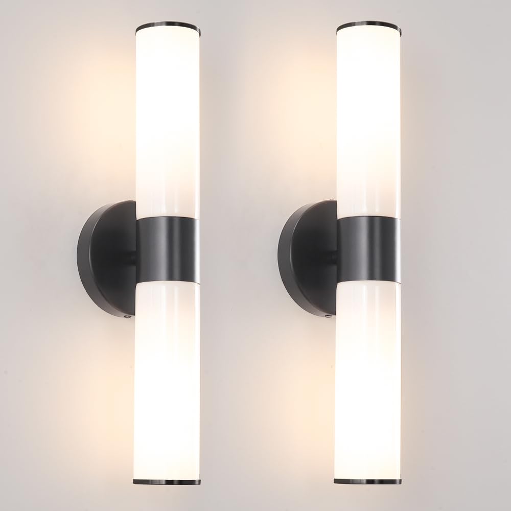 Gold Wall Sconces Set of 2, Hardwired Bathroom Vanity Light Fixture, Brass Sconce Wall Lighting, Modern Wall Light Set of Two, Cylinder Lamp for Bathroom Mirror Hallway Bedroom (Bulbs Required)