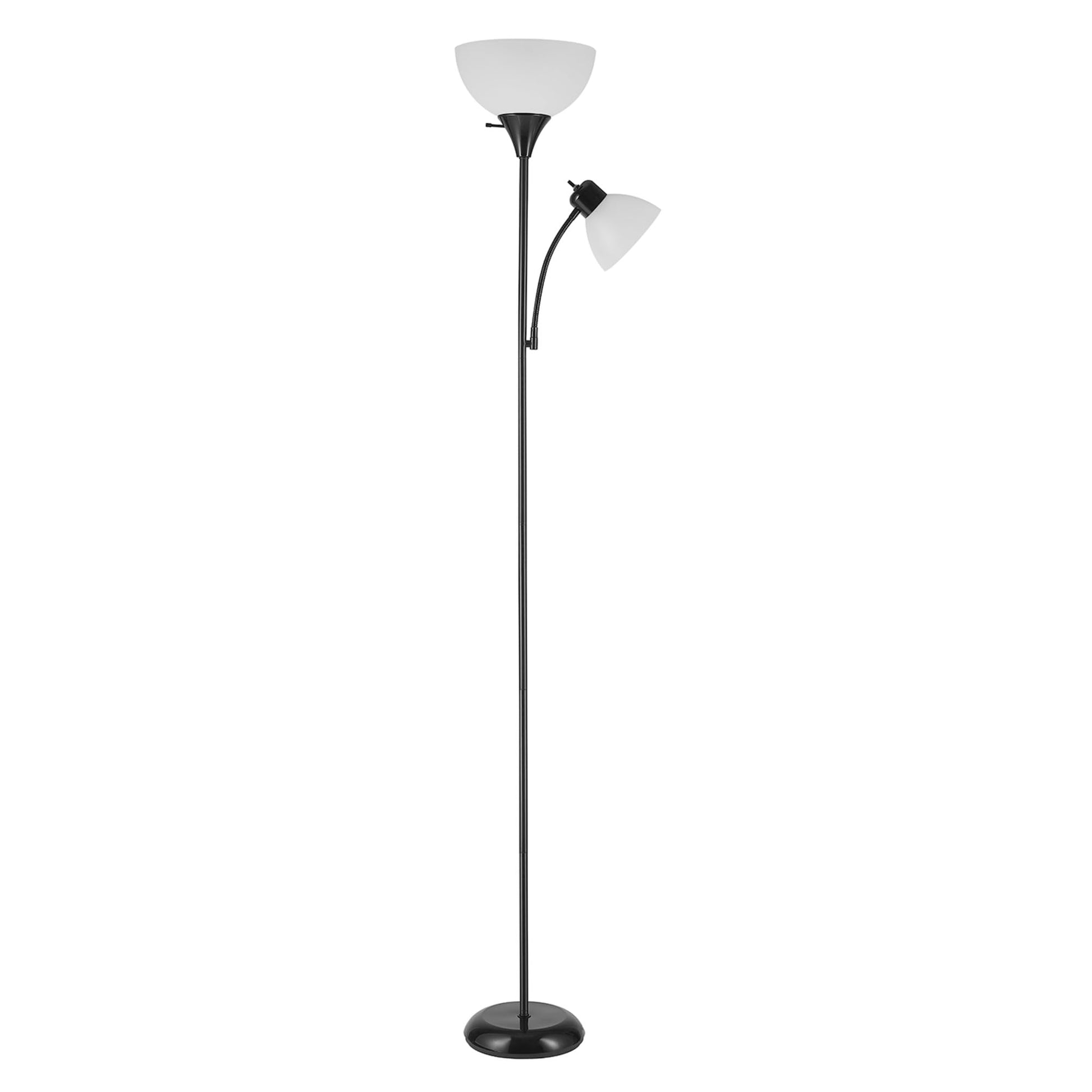 GLOBE Electric 67136 72" Torchiere Floor Lamp with Adjustable Reading Light, Matte White Finish, Frosted Shades, Rotary Switch on Socket, E26 Base