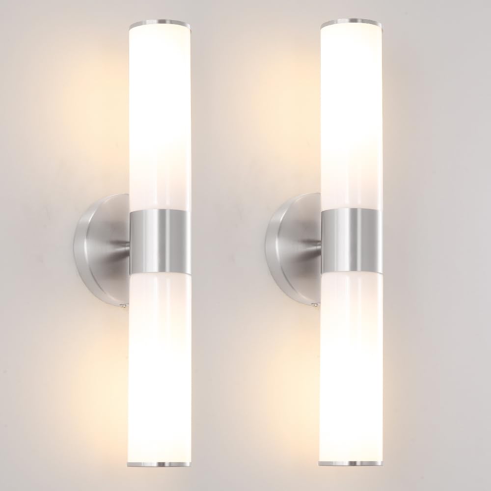 Gold Wall Sconces Set of 2, Hardwired Bathroom Vanity Light Fixture, Brass Sconce Wall Lighting, Modern Wall Light Set of Two, Cylinder Lamp for Bathroom Mirror Hallway Bedroom (Bulbs Required)