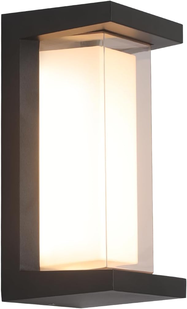 24W Modern Outdoor Wall Sconce Light 3 Color 3000K/4000K/6500K Matte Black Outdoor Wall Lights Exterior Porch Lights Indoor Wall Sconce(10.2inch-1 Pack)