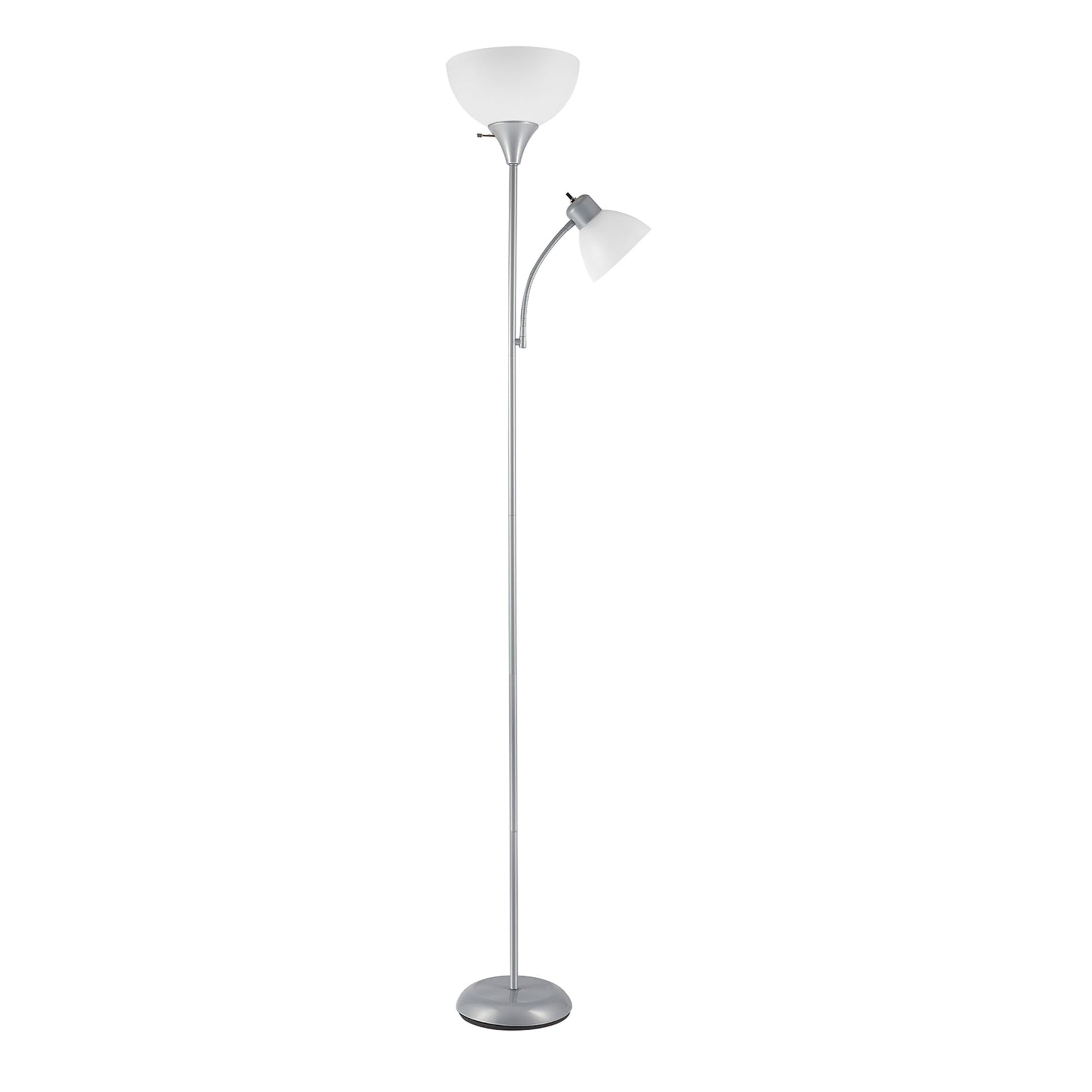 GLOBE Electric 67136 72" Torchiere Floor Lamp with Adjustable Reading Light, Matte White Finish, Frosted Shades, Rotary Switch on Socket, E26 Base