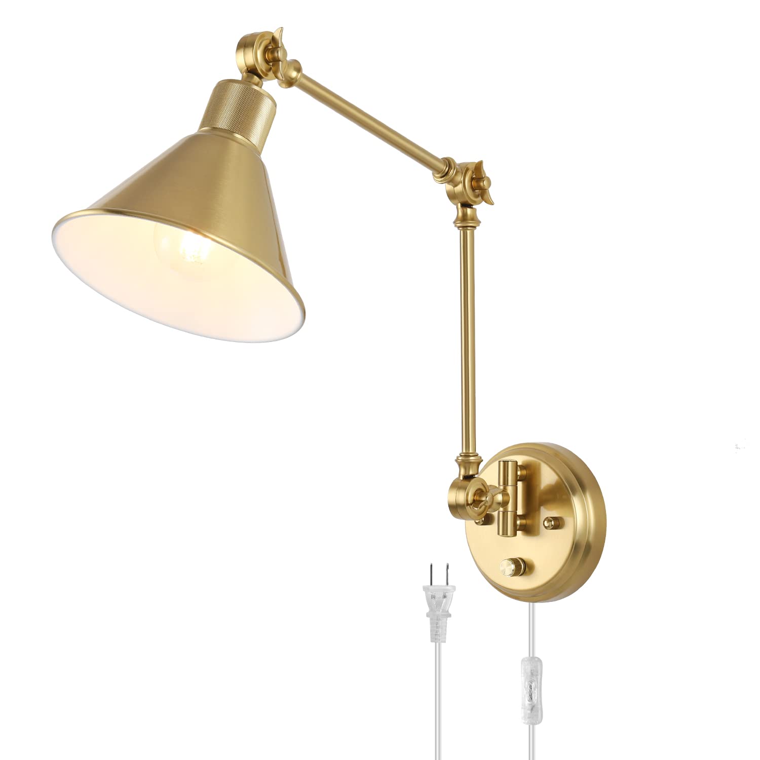 TRLIFE Wall Sconce Plug in, Dimmable Wall Sconce with Switch Swing Arm Wall Lights Plug in Wall Mounted Light Wall Sconces Lighting with 6FT Plug in Cord, E26 Base, UL Listed(Two Arms, 1 Pack)
