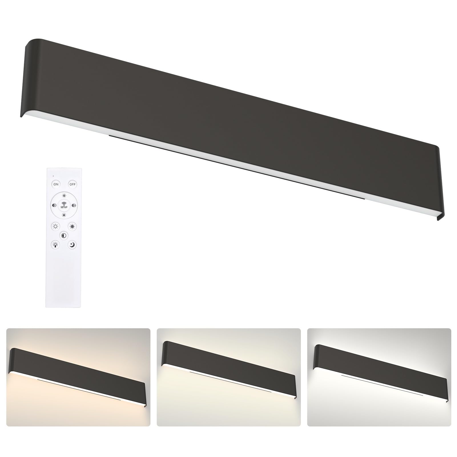 Aipsun 15.8in Matte Black Modern Vanity Light Up and Down LED Vanity Light for Bathroom Wall Lighting Fixtures (Warm Light 3000K)