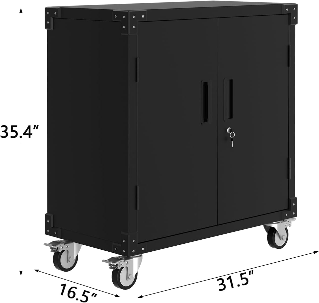 Metal Storage Cabinet, Rolling Tool Cabinet with 2 Adjustable Shelves and Locks & 4 Wheels, Heavy Duty & Rust Resistant Tool Cart, Storage Cabinet for Garage,Warehouse,Office,Black