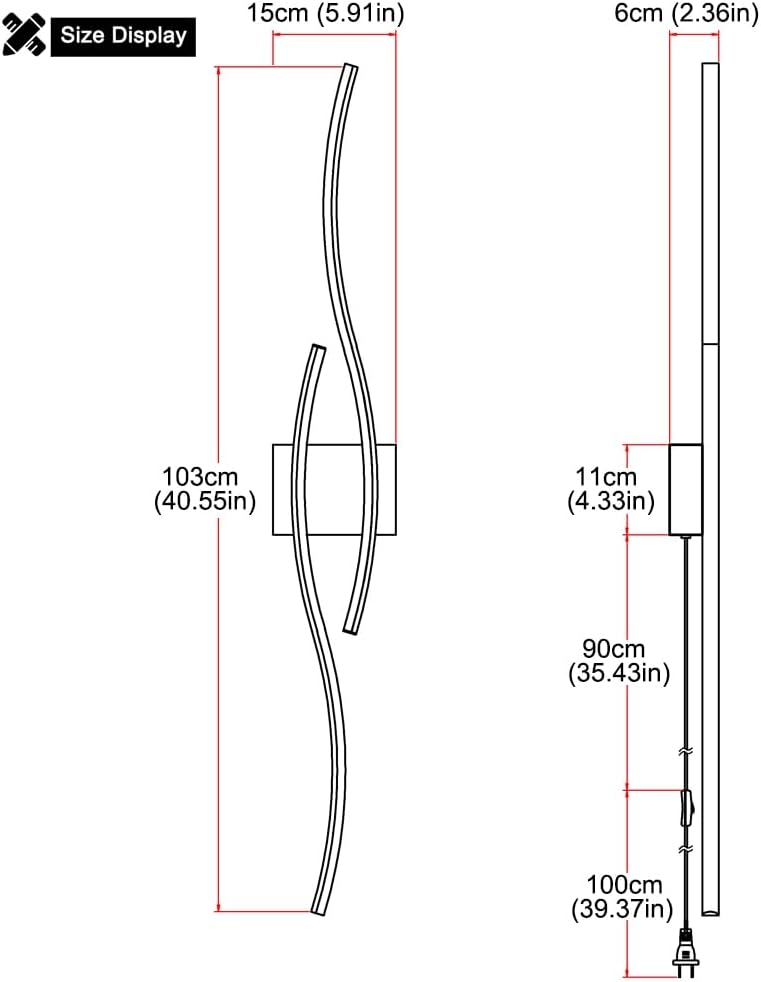 Modern Plug in Wall Sconces Set of Two, RC Dimmable LED Plug in Wall Light, Black Sconce Wall Lighting for Living Room, Hallway, Bedroom