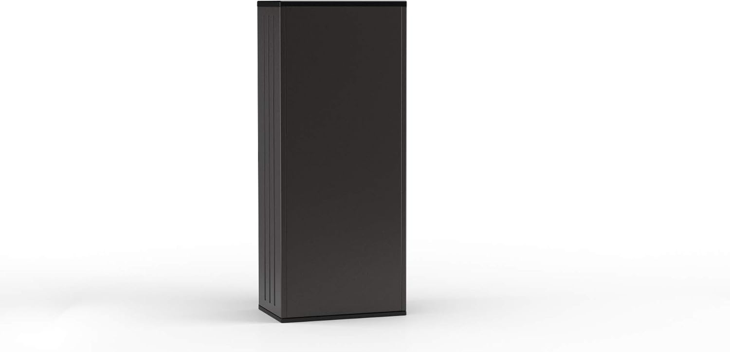 Suncast 19 Cubic Ft. Heavy-Duty Resin Cabinet with Lockable Handles, Multi-Wall Construction, and Metal-Reinforced Shelves for Basement, Utility Room and Garage Storage, Black, Made in the USA