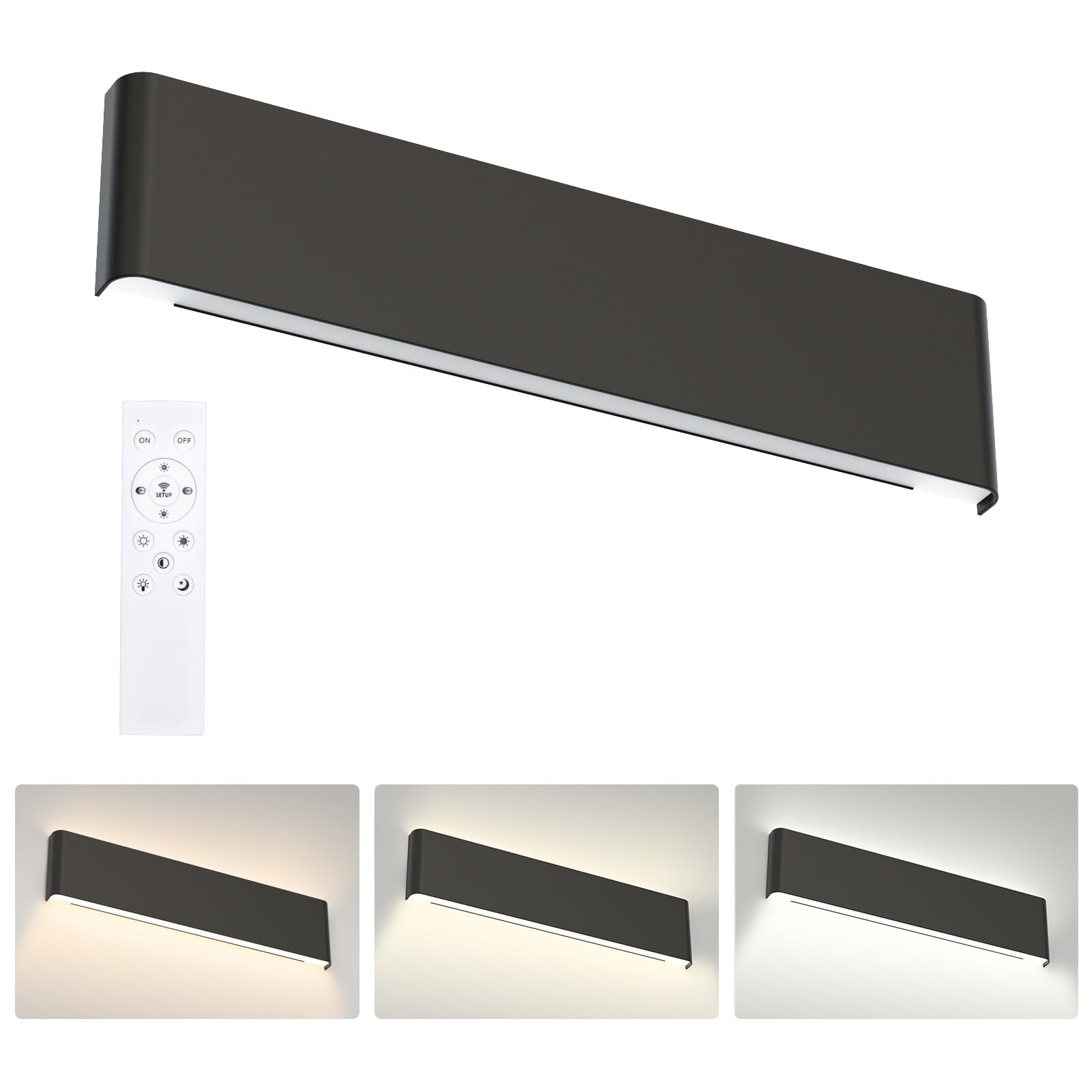 Aipsun 15.8in Matte Black Modern Vanity Light Up and Down LED Vanity Light for Bathroom Wall Lighting Fixtures (Warm Light 3000K)