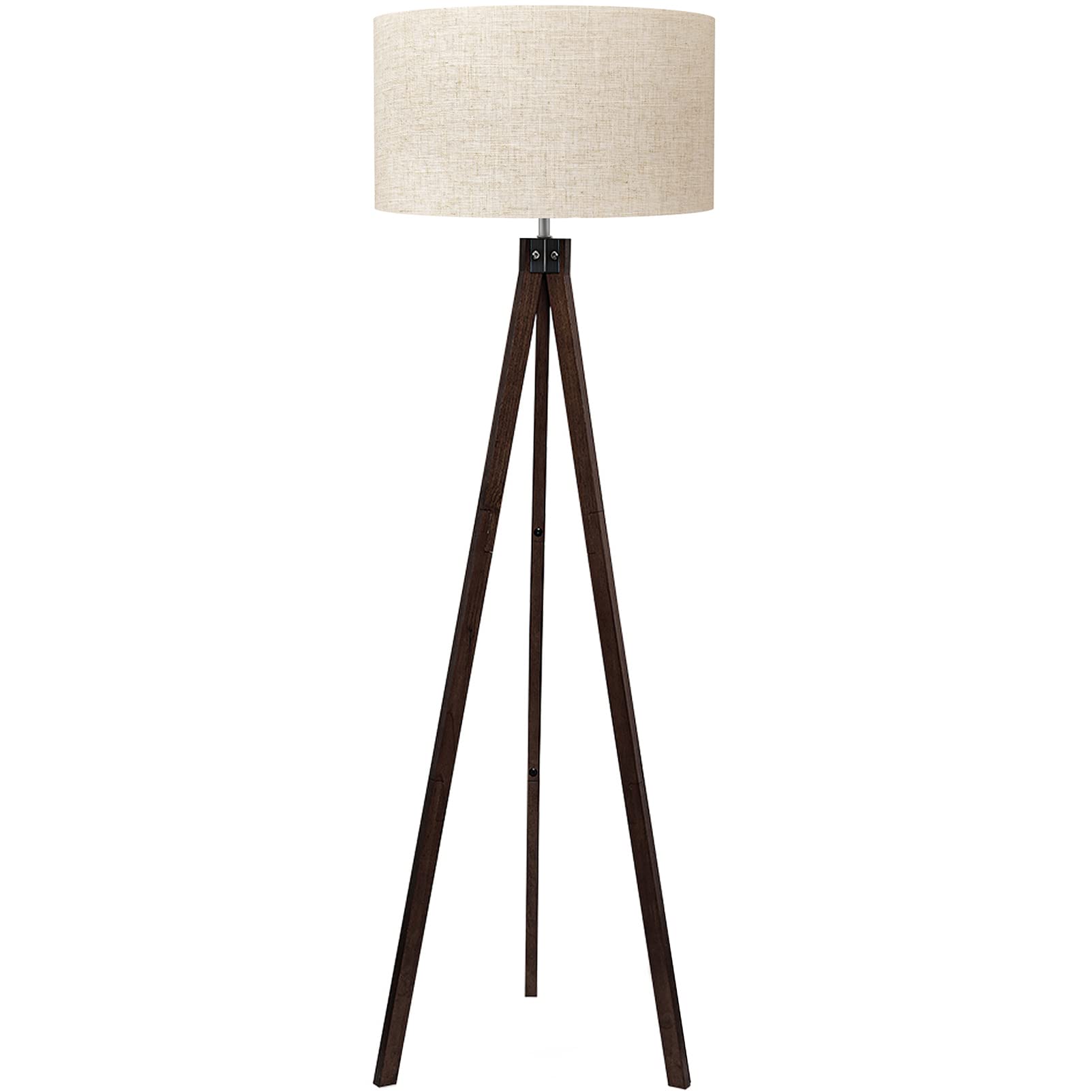 LEPOWER Wood Tripod Floor Lamp, Mid Century Standing Lamp, Modern Design Studying Light for Living Room, Bedroom, Study Room and Office, Flaxen Linen Shade with E26 Base Brown