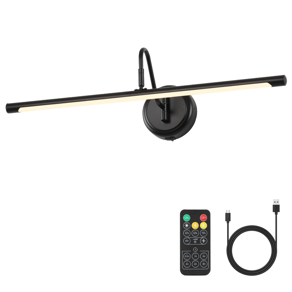 JOOSENLUX Battery Operated Picture Light Gold - Modern Wireless Picture Lights for Wall Dimmable 16.5inch Under Cabinet and Swing Arm for Canvas Sconce 3000K CRI95
