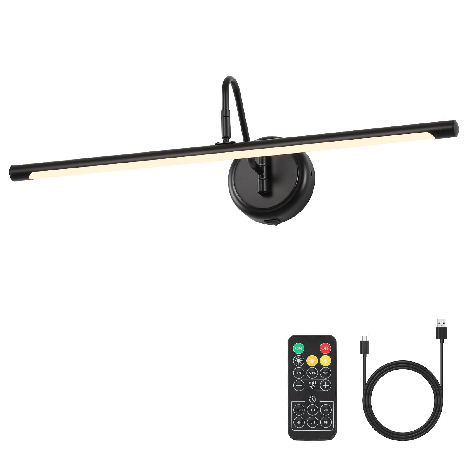 JOOSENLUX Battery Operated Picture Light Gold - Modern Wireless Picture Lights for Wall Dimmable 16.5inch Under Cabinet and Swing Arm for Canvas Sconce 3000K CRI95