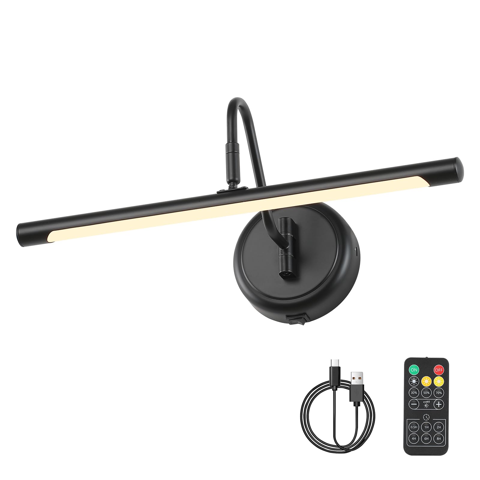 JOOSENLUX Battery Operated Picture Light Gold - Modern Wireless Picture Lights for Wall Dimmable 16.5inch Under Cabinet and Swing Arm for Canvas Sconce 3000K CRI95