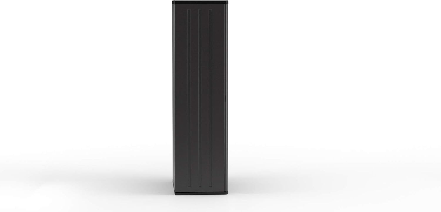 Suncast 19 Cubic Ft. Heavy-Duty Resin Cabinet with Lockable Handles, Multi-Wall Construction, and Metal-Reinforced Shelves for Basement, Utility Room and Garage Storage, Black, Made in the USA