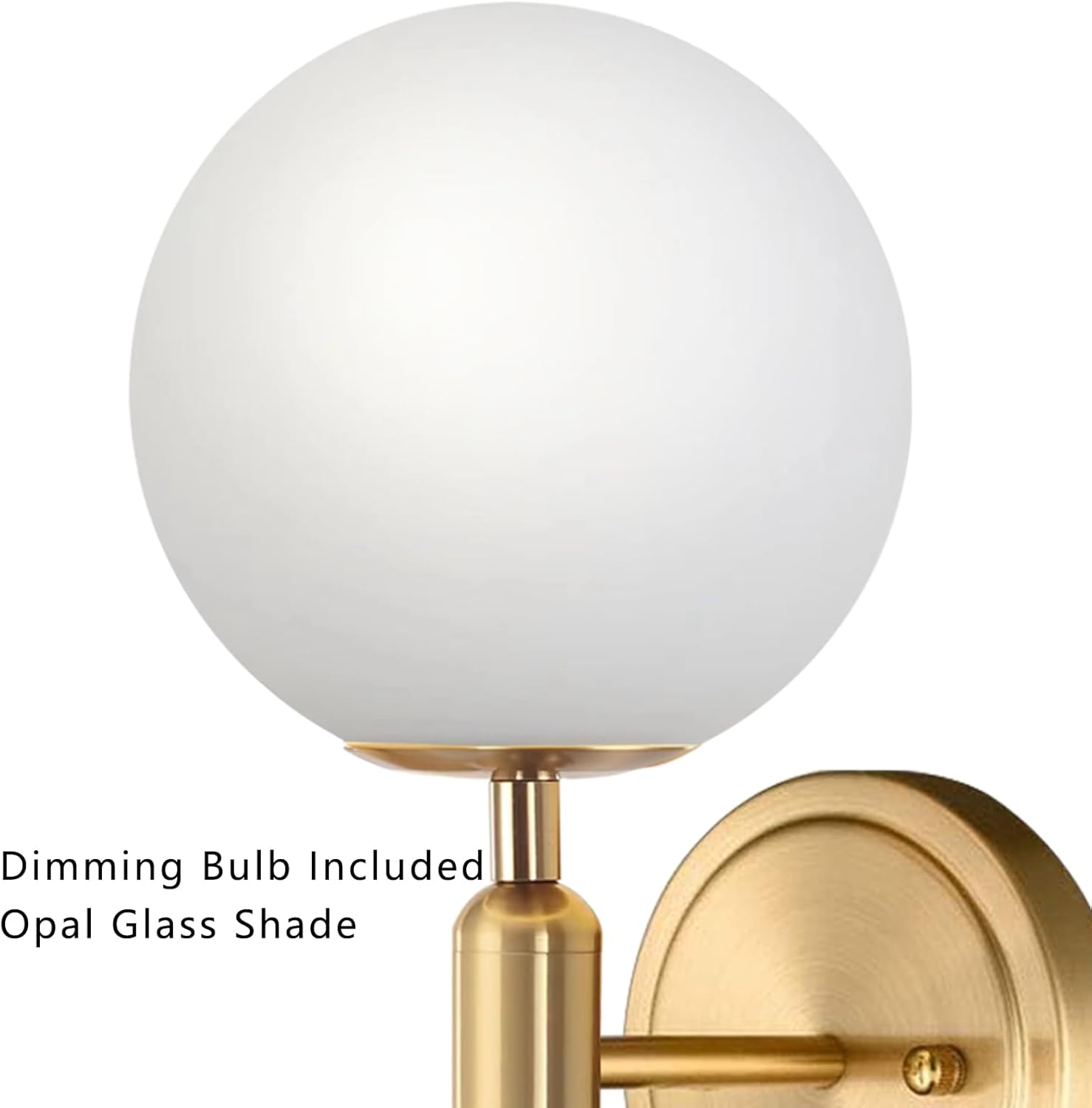 Dimmable Plug in Wall Sconces Set of 2 with Milky Glass Globe Shade, Gold Wall Light with Plug in Electric Cord Dimmer Knob Switch Mid Century Modern Vintage Wall Lamp for Bedroom Bedside Living Room