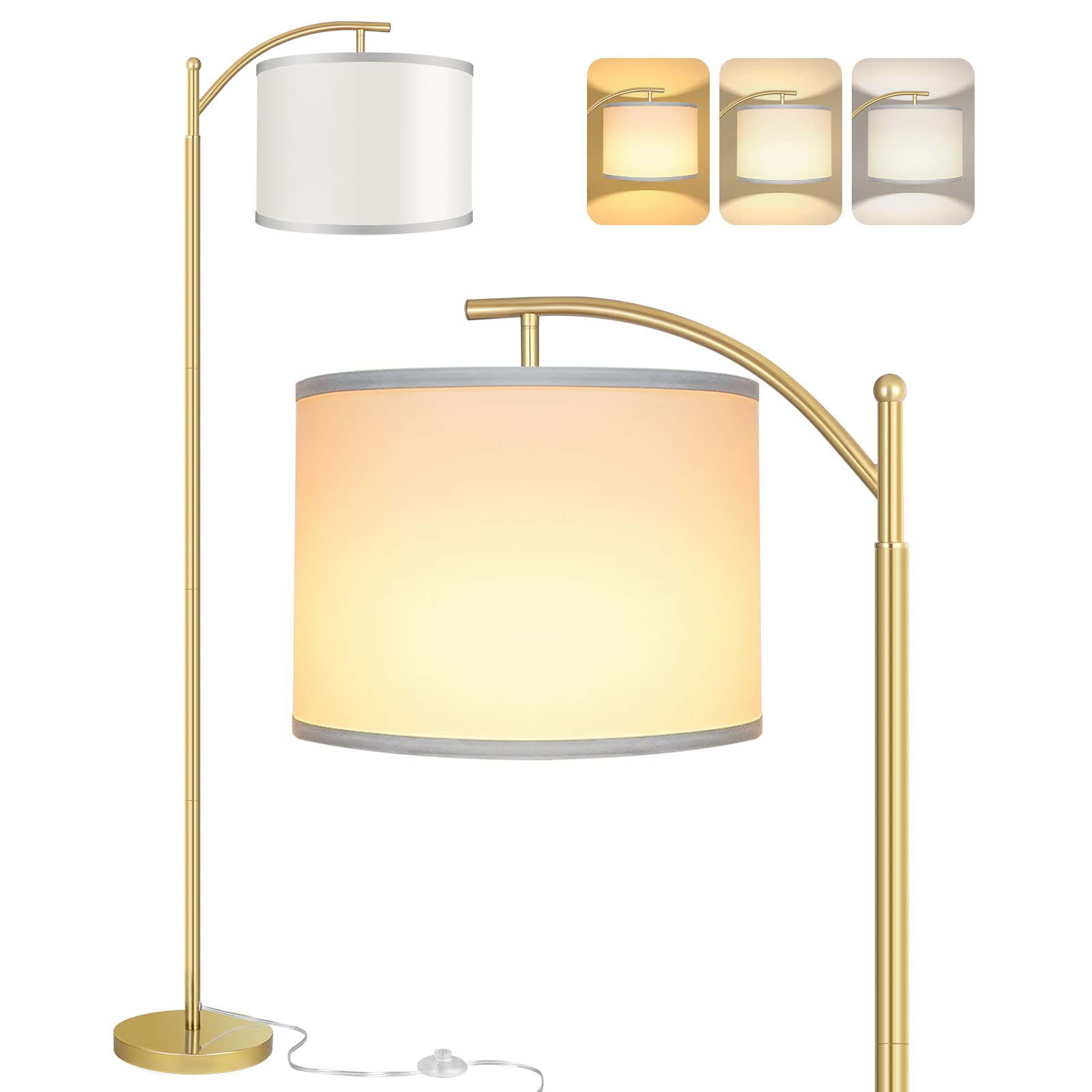 ROTTOGOON Floor Lamp for Living Room with 3 Color Temperatures LED Bulb, Standing Lamp Tall Industrial Floor Lamp Reading for Bedroom, Office (9W LED Bulb, Beige Lampshade Included) -Black