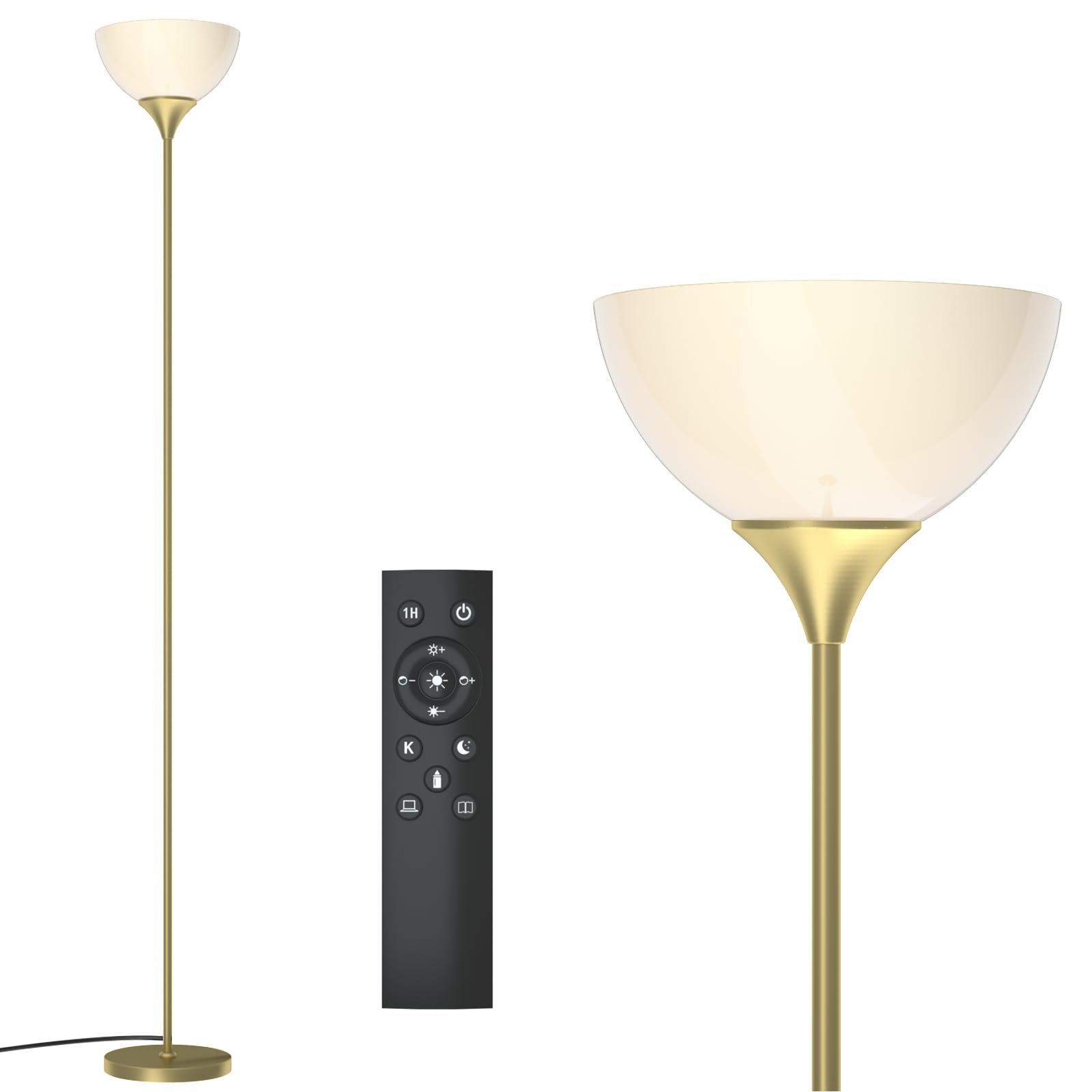 PESRAE Floor Lamp, Remote Control with Stpeless Color Temperatures and Brightness, Torchiere lamp for Bedroom, Living Room, Bulb Included (Matte Black)