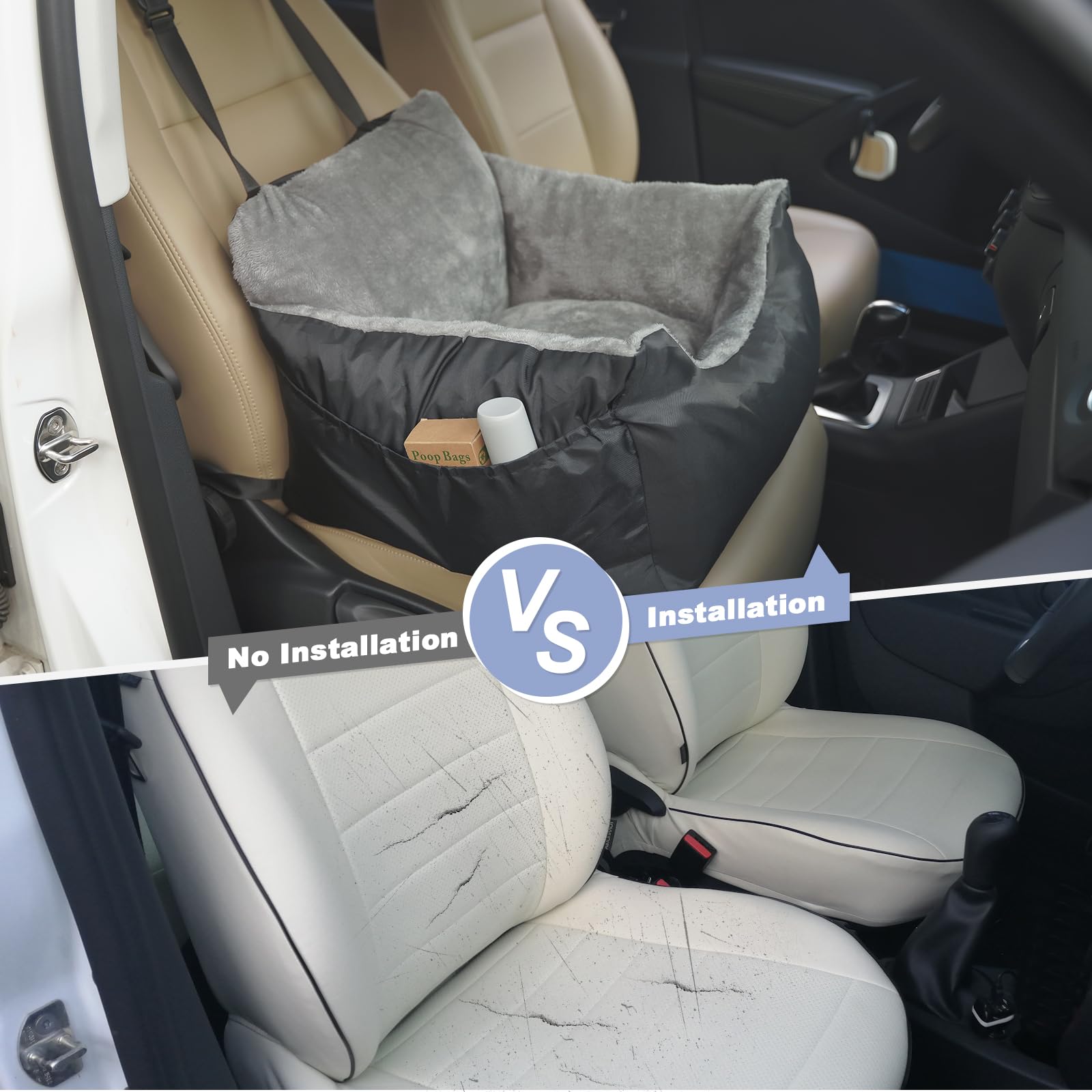 DogBaby Dog Car Seat for Small Dogs, Detachable and Washable Pet Car Seat, Small Dog Car Seat with Storage Pockets and Adjustable Clip-On Leash