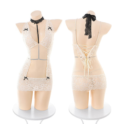 Women's Sexy Lace Sheer Lingerie Mini Skirt Set - Sleeveless See Through Mini Skirt Nightie Lingerie