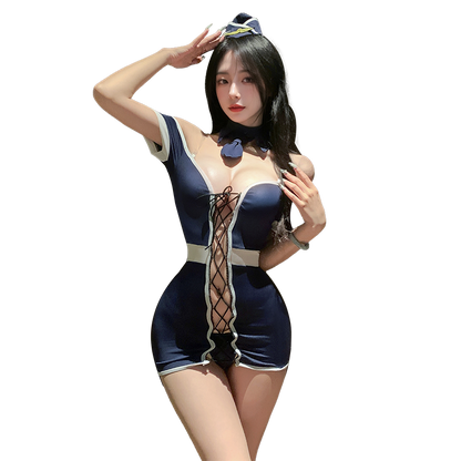 Sexy Stewardess Uniform Bodysuit - Women's Flight Attendant Cosplay Lingerie