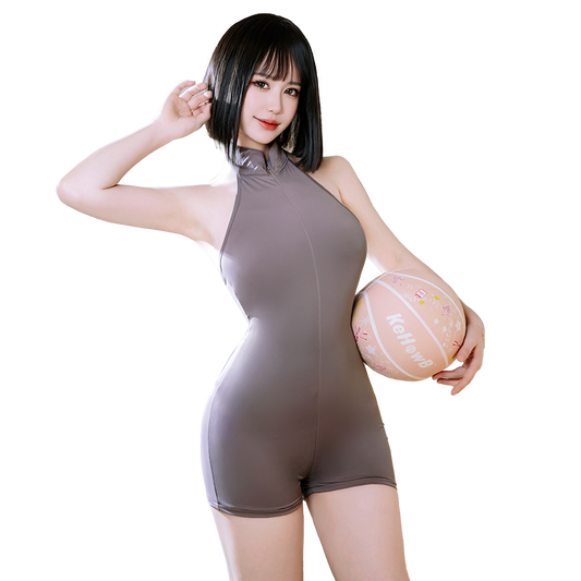 Provocative Open Crotch Clubwear Bodysuit - High Cut & Zipper Front - Sporty Open Crotch Teddy Lingerie