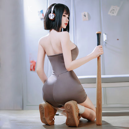 Provocative Open Crotch Clubwear Bodysuit - High Cut & Zipper Front - Sporty Open Crotch Teddy Lingerie