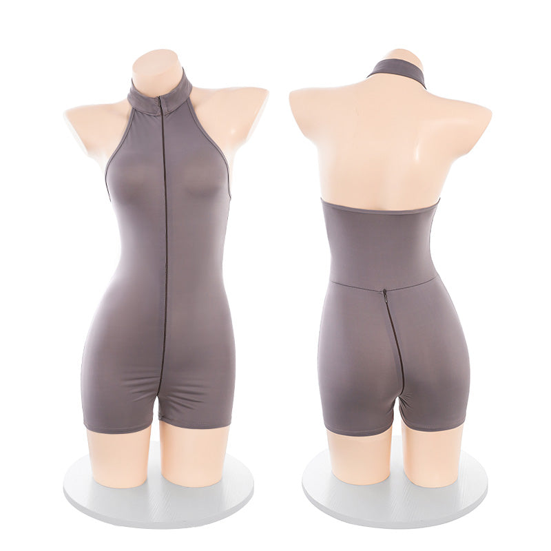 Provocative Open Crotch Clubwear Bodysuit - High Cut & Zipper Front - Sporty Open Crotch Teddy Lingerie