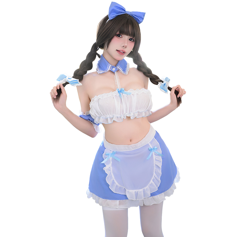 Maid Cosplay Lingerie Set for Women - Sexy Bottomless Tube Top & Mini Skirt Uniform with Apron