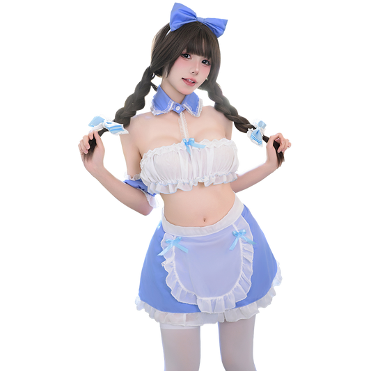 Maid Cosplay Lingerie Set for Women - Sexy Bottomless Tube Top & Mini Skirt Uniform with Apron