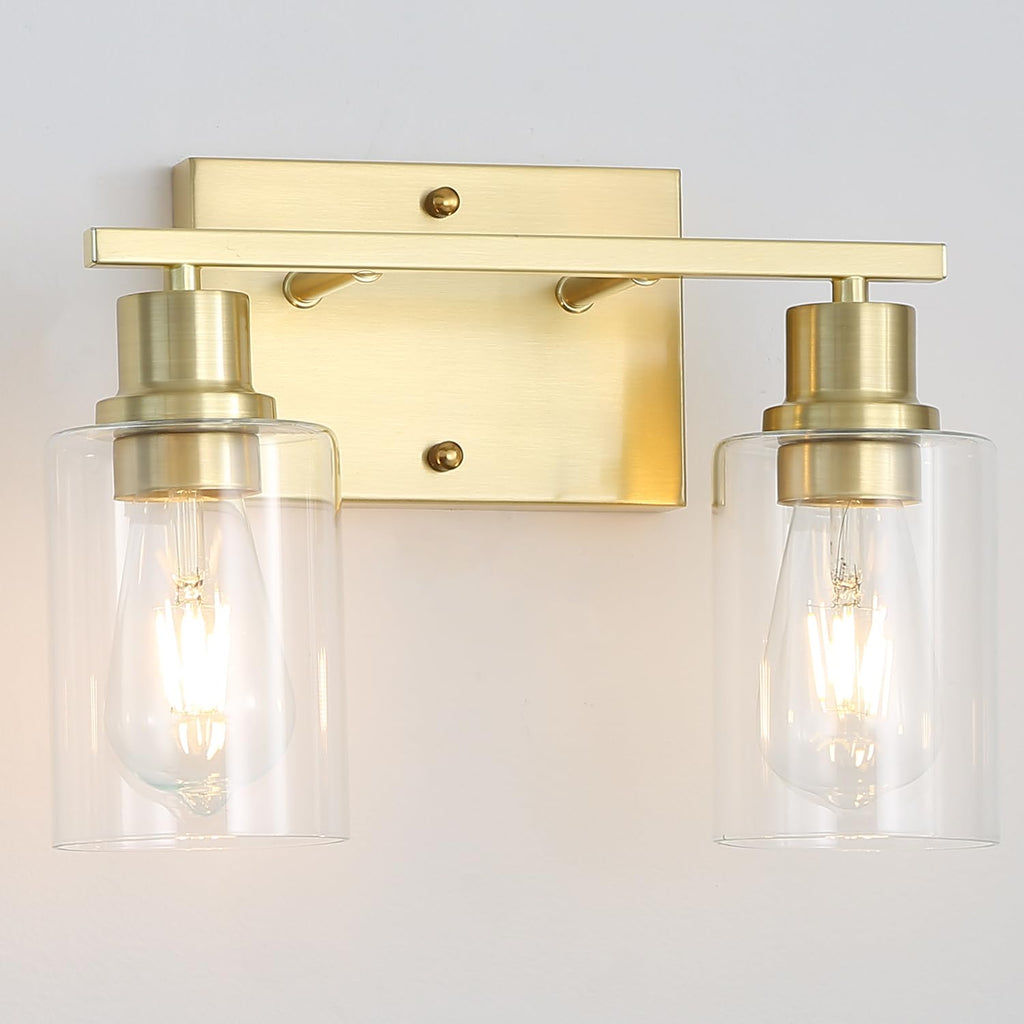 Hallway Wall Sconces Set of 2,Farmhouse Modern Wall Lights Bathroom Matte Black Vanity Lights fixtures with Glass Shade, Hallway Wall Lights for Bedroom,Living Room