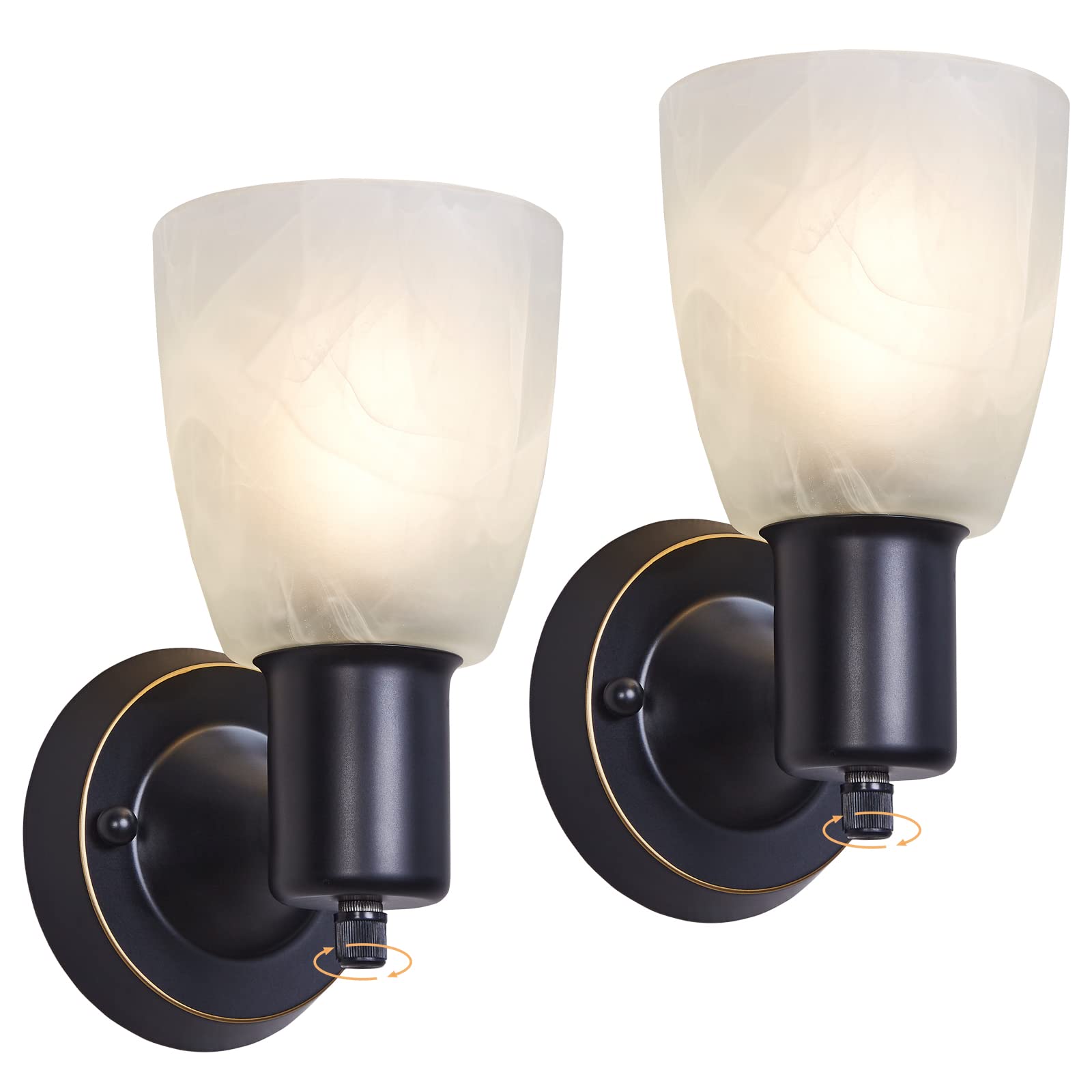 Wall Sconces Set of 2, Gold Vanity Lights for Bathroom, Modern Wall Light Fixtures with Rotary Switch, Wall Mount Light with Frosted Glass, Farmhouse Wall Lamp for Bedroom Living Room