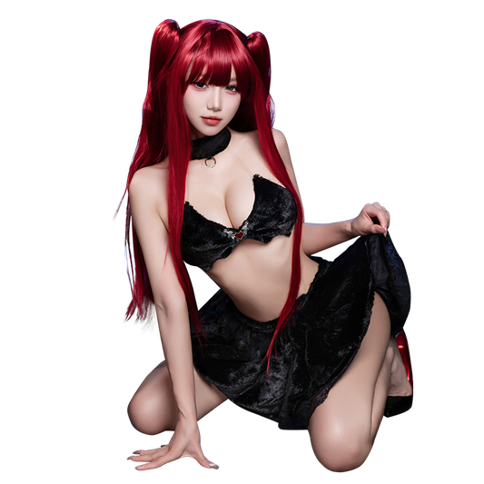 Women's Gothic Succubus Bare Back Lace Bodysuit with Ruffle Skirt - Sexy Cosplay Lingerie Hunting Outfit