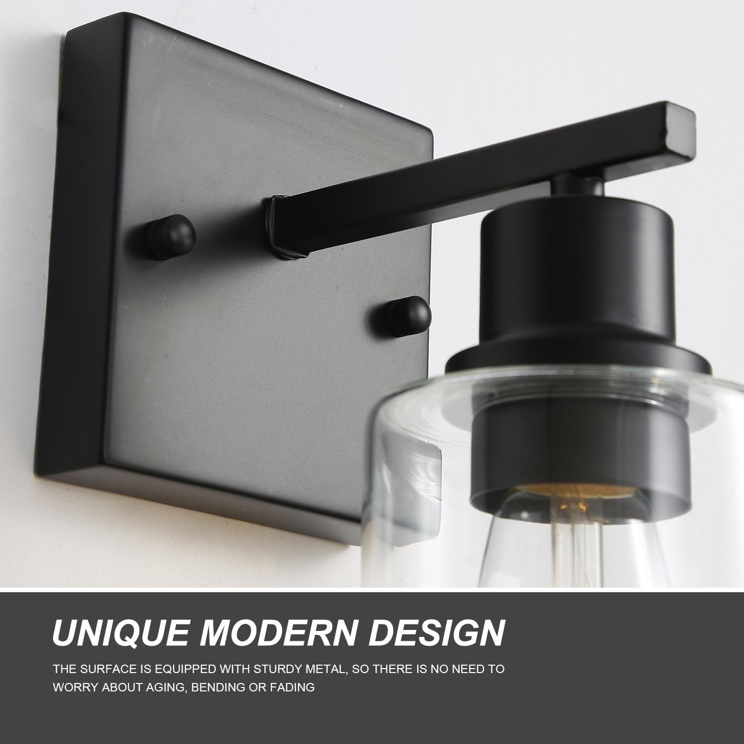 Hallway Wall Sconces Set of 2,Farmhouse Modern Wall Lights Bathroom Matte Black Vanity Lights fixtures with Glass Shade, Hallway Wall Lights for Bedroom,Living Room