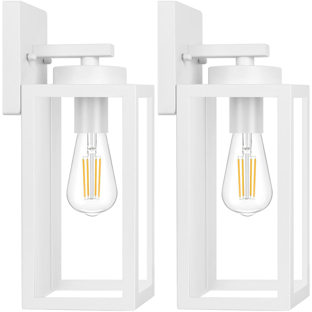 Outdoor Wall Light Fixtures, Exterior Waterproof Lanterns, Porch Sconces Wall Mounted Lighting with E26 Sockets & Glass Shades, Modern Matte Black Wall Lamps for Patio Front Door Entryway, 2-Pack