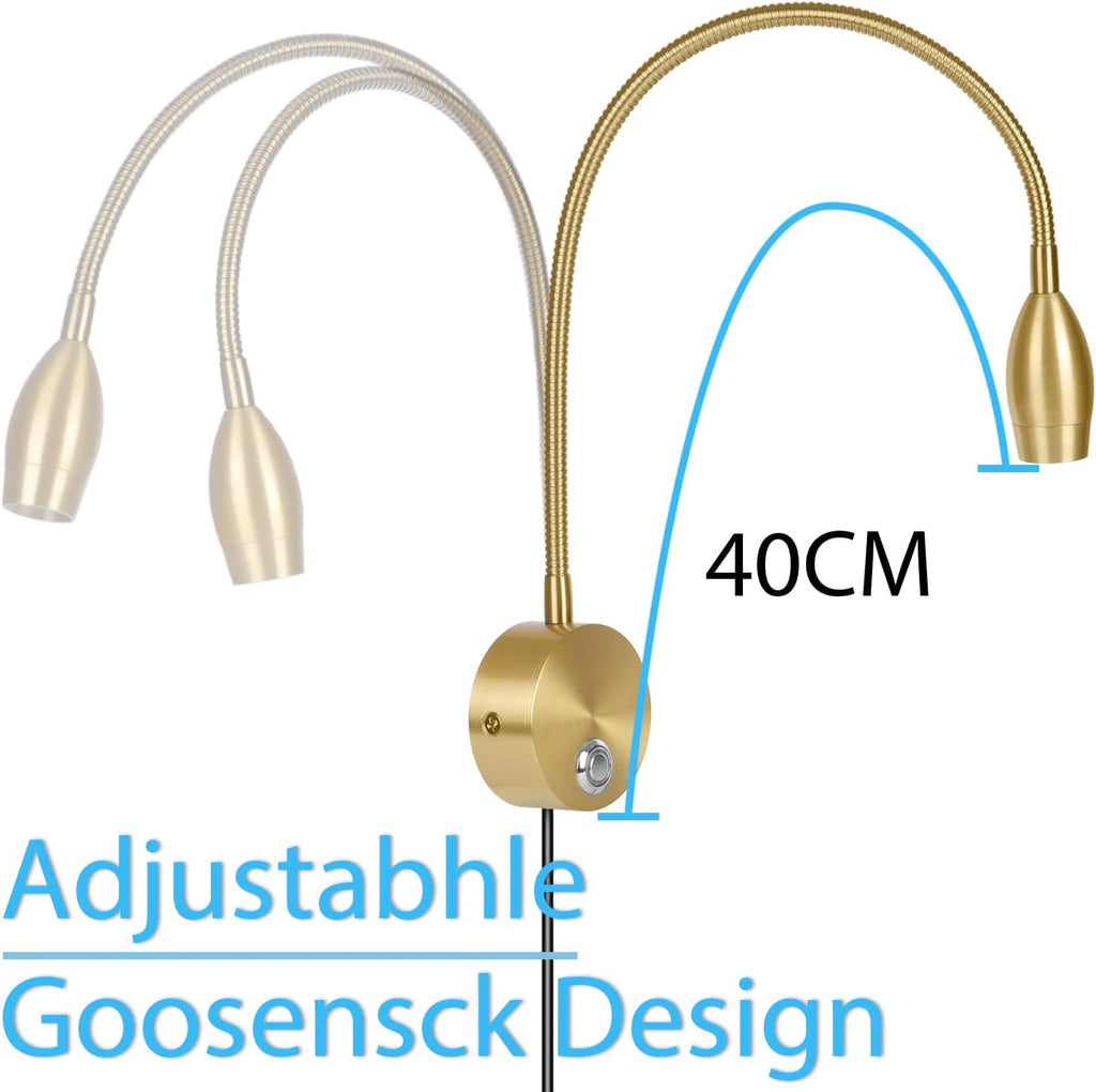 Adust Bedside Reading Light, Bedroom Reading Lamp, 3W LED Touch Dimmable Brightness Minimalist Wall Headboard Reading Lamp, Adjustable Colour Temperature, 3000k, 4000k, 6000k (Gold (2-Pack))